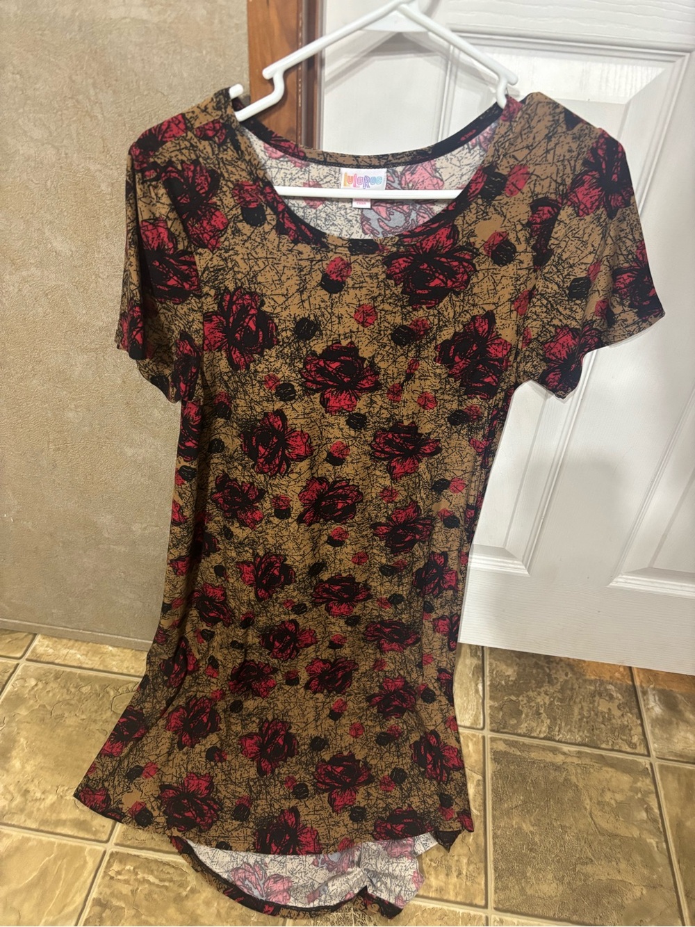 LuLaRoe High-Low Floral Dress in Rust and Black with Deep Red Accents
